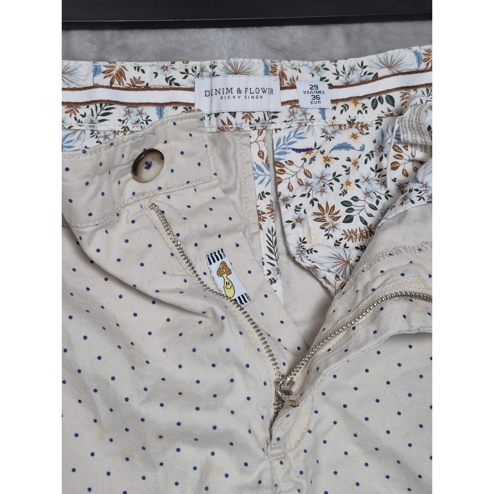 Denim & Flower Ricky Singh Mens Polka Dot Chino Shorts Beige Blue Size 29 - Picture 3 of 8
